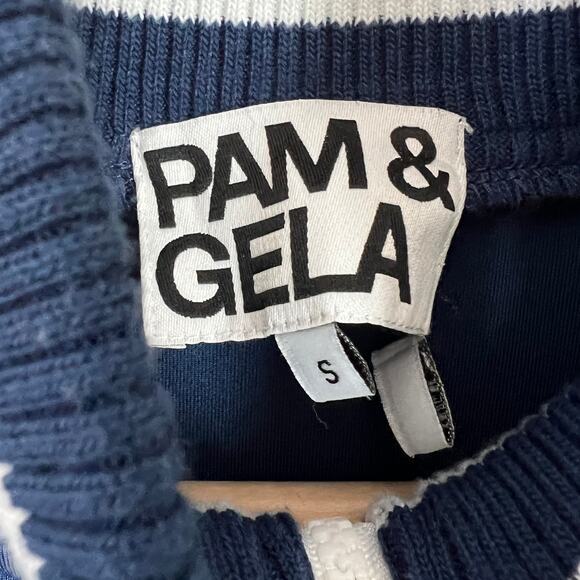 Pam & Gela Track Jacket Lightweight Zip Up Cold Shoulder Blue White Women's Sz S - Picture 9 of 10